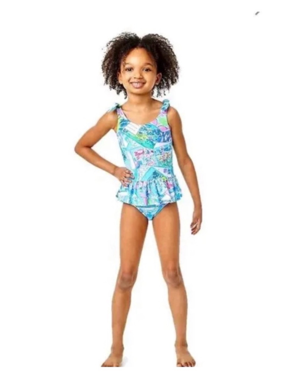 Girls' Multicolor Ruffle One-Piece Swimsuit - Picture 2 of 3